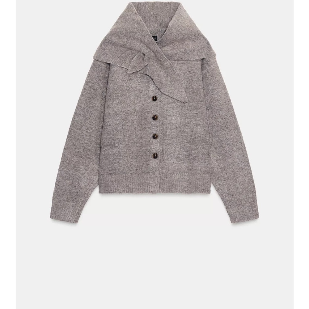 Zara Gray Scarf Knit Cardigan - Picture 3 of 8